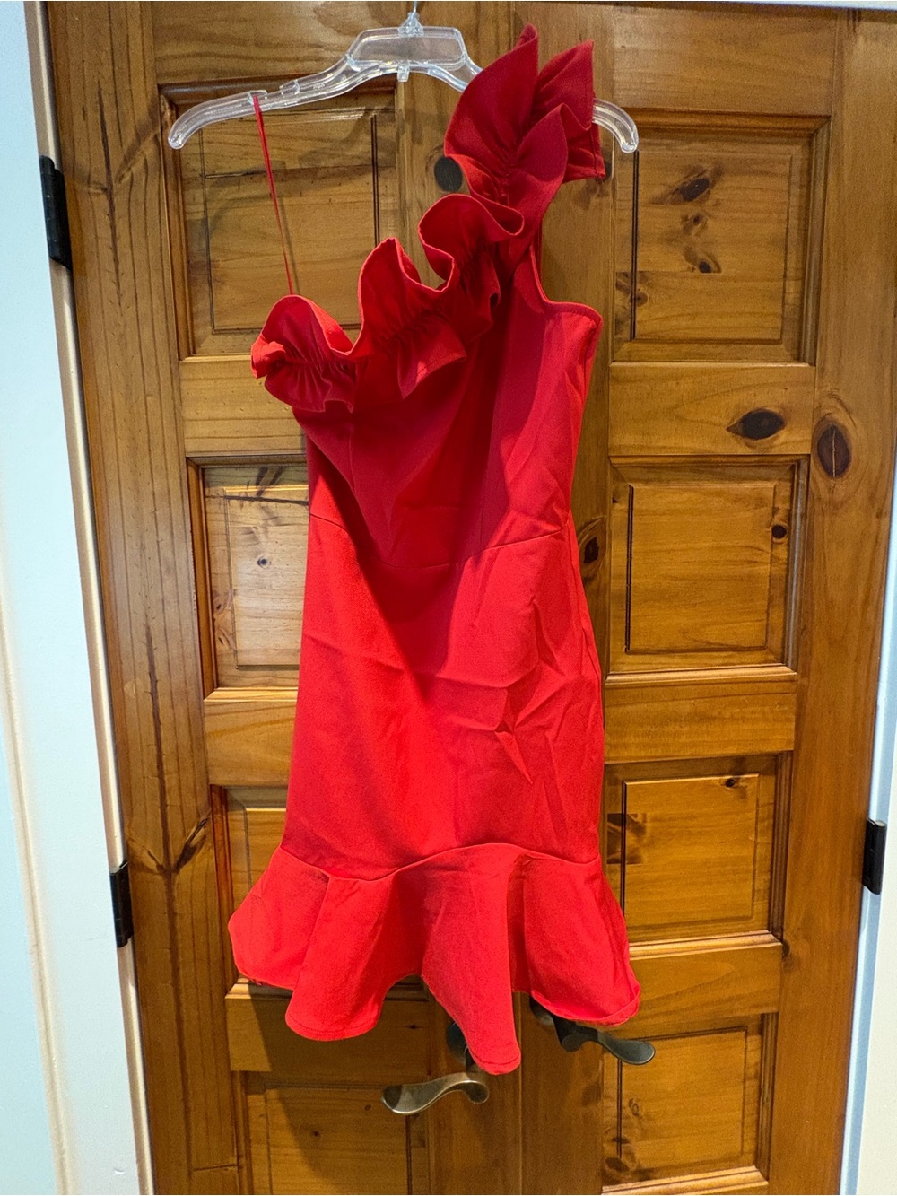 TCEC Red One-Shoulder Ruffle Dress